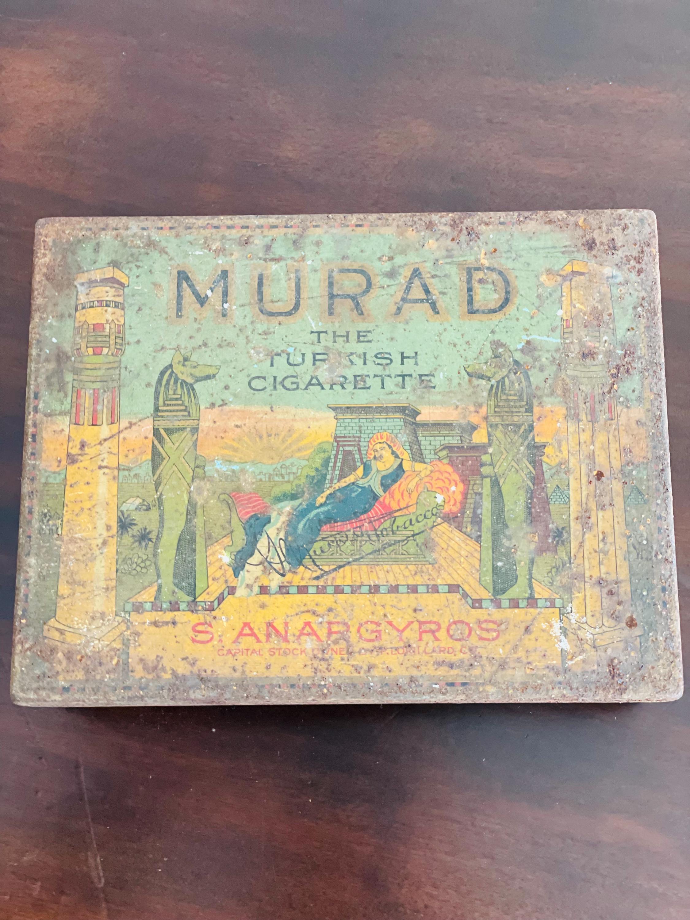 Caja de cigarrillos turca antigua Murad, lata, lata publicitaria