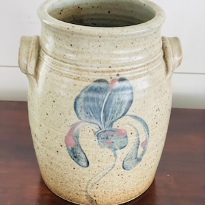 Natural Salt Glazed Pottery Crock Vase, Flowers, Hand Thrown, Studio Pottery