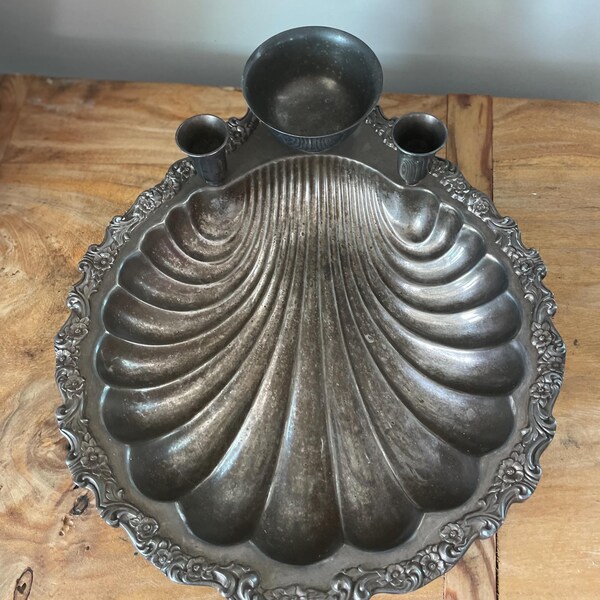 Serveur vintage pour crevettes, palourdes en métal argenté, serveur marin, argent international, motif comtesse (expédier probablement moins cher avec UPS)