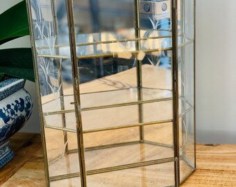 Glass and brass Mini Curio Cabinet, Glass Compartment box, Glass Display Box, Jewelry Box, wall mount or Table Top