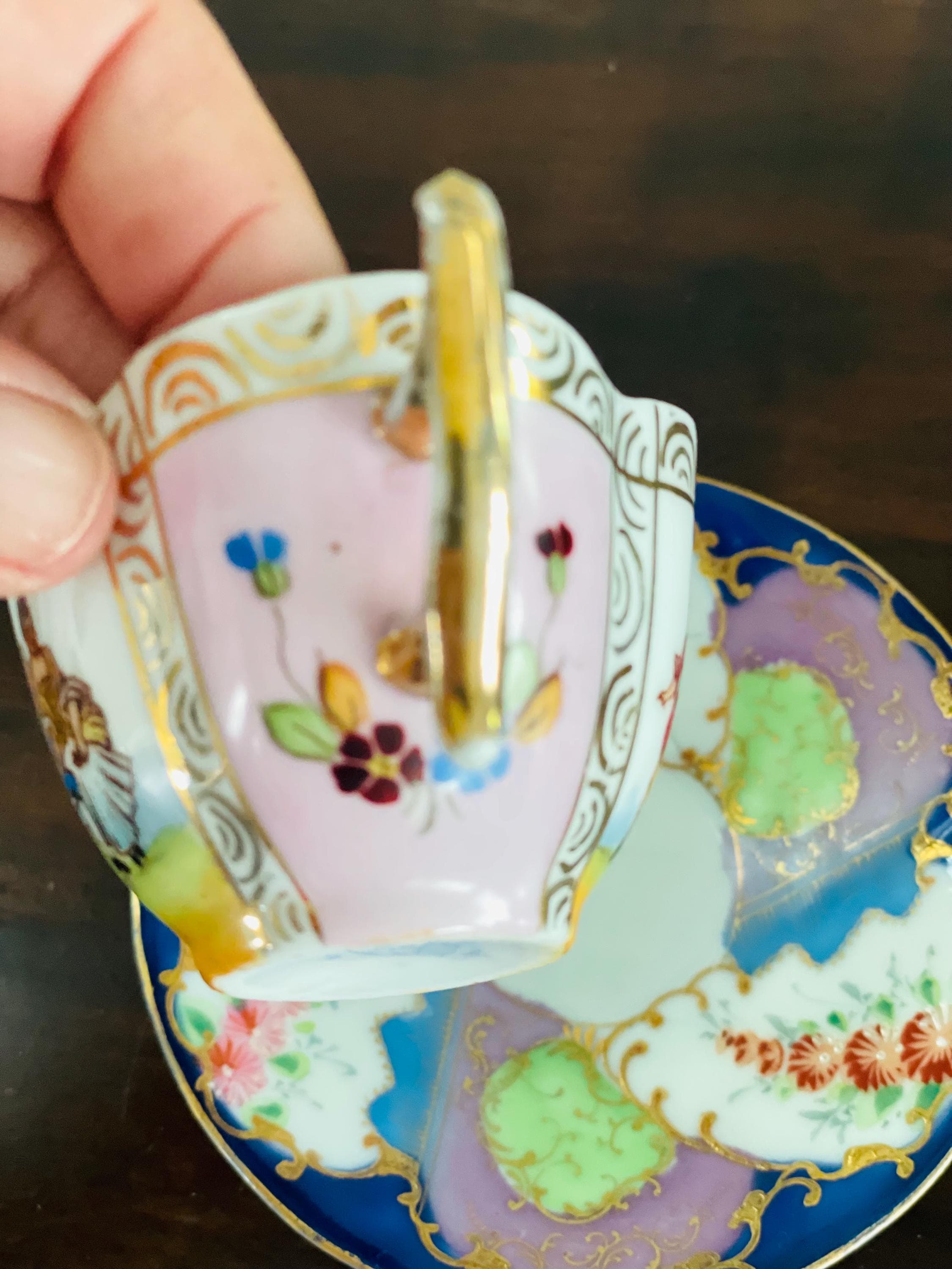 Antique Helena Wolfsohn? Porcelain Cup and Saucer Set, Demitasse