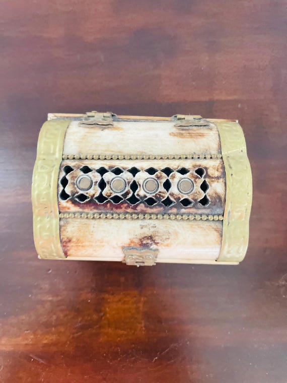 Rectangle Camel Bone and Brass Cache Box, Beige, … - image 5