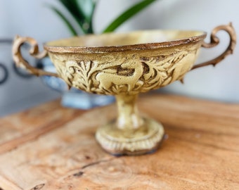 Cast Iron Pedestal Bowl with Handles, Jardinière Planter, Cachepot, Centerpiece, Vintage Iron Bowl