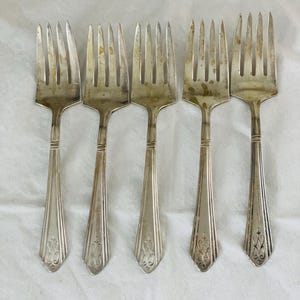 Antika Winthrop 1929 Drexelmönster dessert-/salladsgafflar, set om 5, silverfat