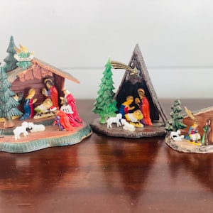 All Three - Vintage 1970&#39;s Acrylic Nativities, Made in Hong Kong, Mini, Doll House, Diorama, Christmas Decor, Manger, Jesus, Mary, Joseph
