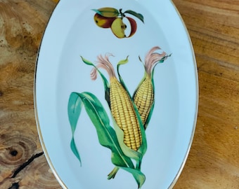 Royal Worcester Gold Evesham Oval Baking Dish, Oven Proof, Size 6, Corn and Apple