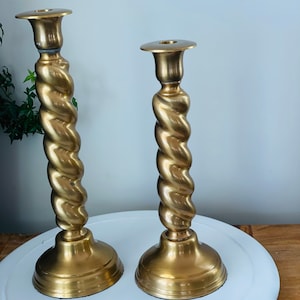 Solid Brass - Pair of Gatco Brass Candle Sticks, Vintage Candlesticks Varied Height, Barley Twist