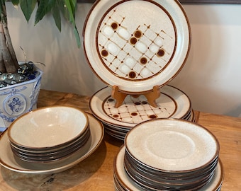 Mid Century Kaleido Snowdrop Natural Stoneware, Made in Japan, Plates, bowls, (Priced per)