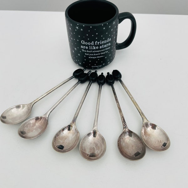 Set of 6 Coffee Bean Silver Nickle Demi Spoons, EPNS, Great Britain