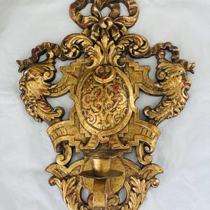 Vintage Florentine Candle Sconce, Gold with Red Undertones, Wall Decor, French, Hollywood Regency