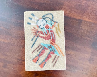 Vintage Navajo Sand Painting depicting a Yei Bi Chei Dancer, 3"