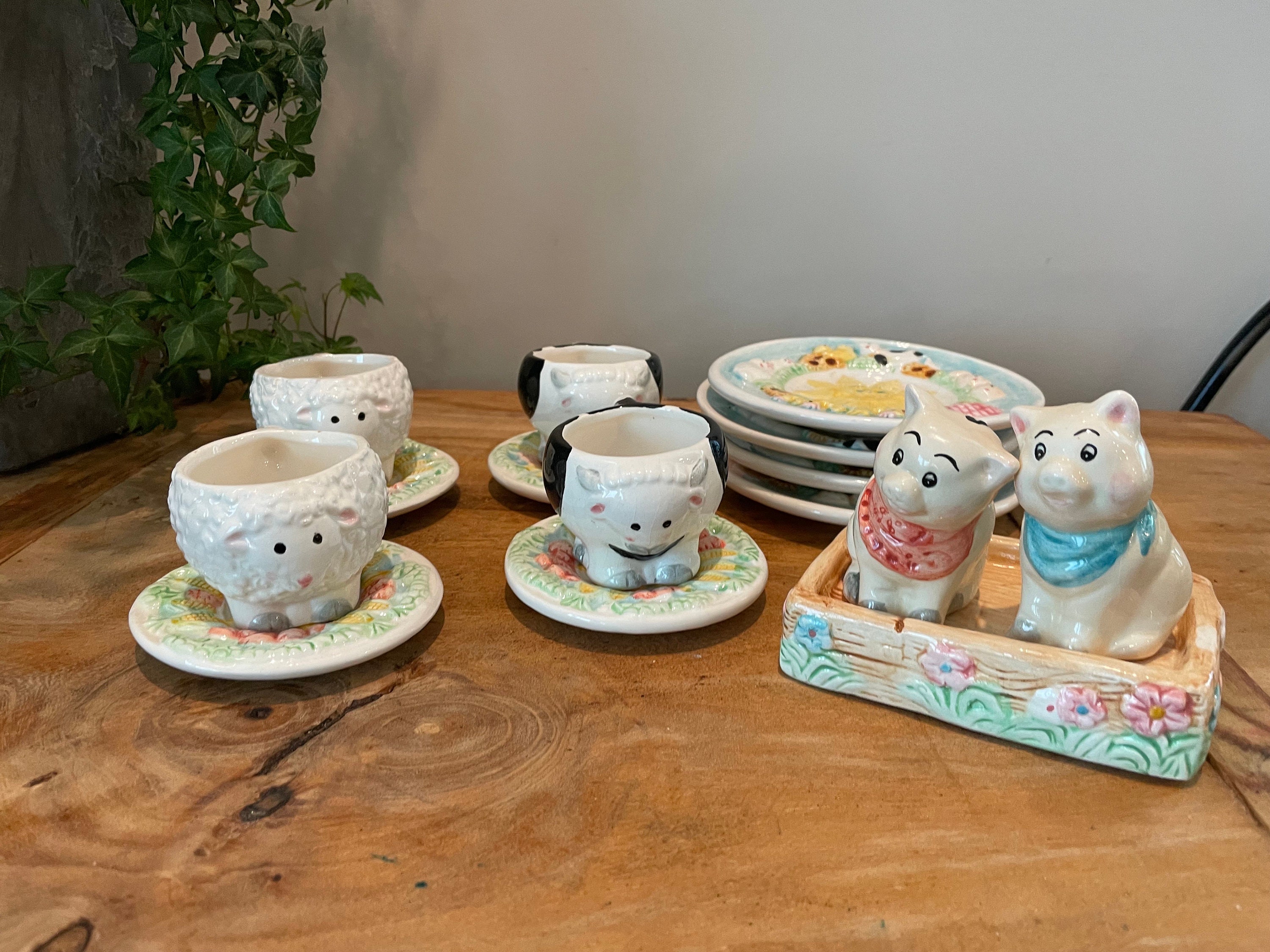 Vintage Ceramic Mercuries Farm Animal Children's Tea Set, Cups
