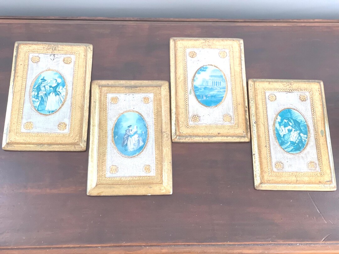 Set of 4 Florentine Wood Wall Plaques,, Gilt Wall Hangings, Made in ...