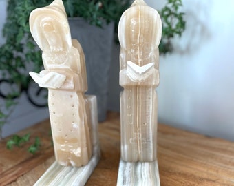 Pair of Monks/ Priest Reading Praying Stone/Marble/Alabaster bookends, Natural Stone bookends