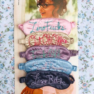 Custom Hand-Embroidered Phrase Eye Masks