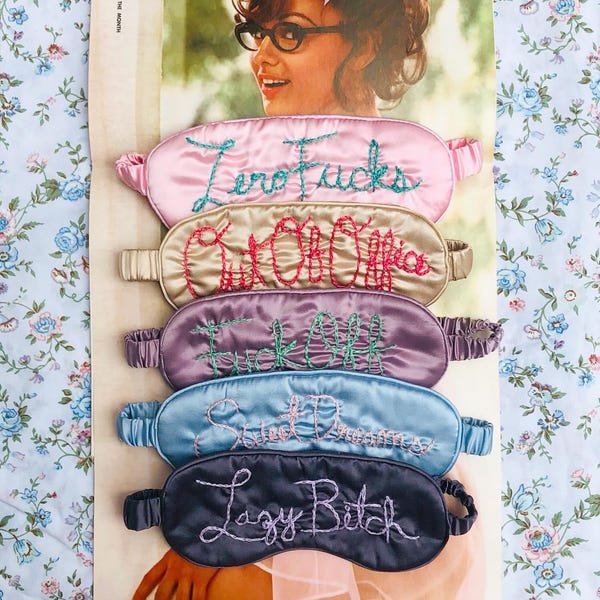 Custom Hand-Embroidered Phrase Eye Masks