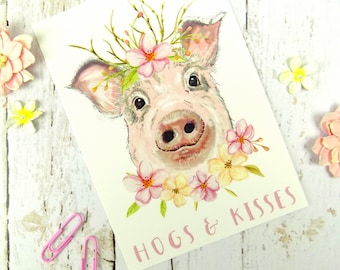 Pig Print Postcard, Cute Funny Pig Stationary