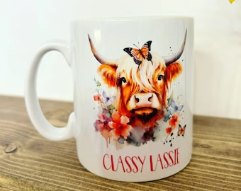 Highland Cow Mug Classy Lassie Cute Scottish Highland Cow Cup