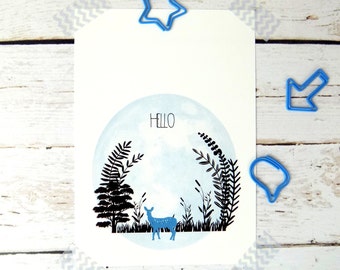 Woodland Deer Print Postcard,  Forest Postcard Stationary