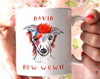 David Bowie Dog Print Mug, Cute Funny Dog Lover David Bowie Fan Gift