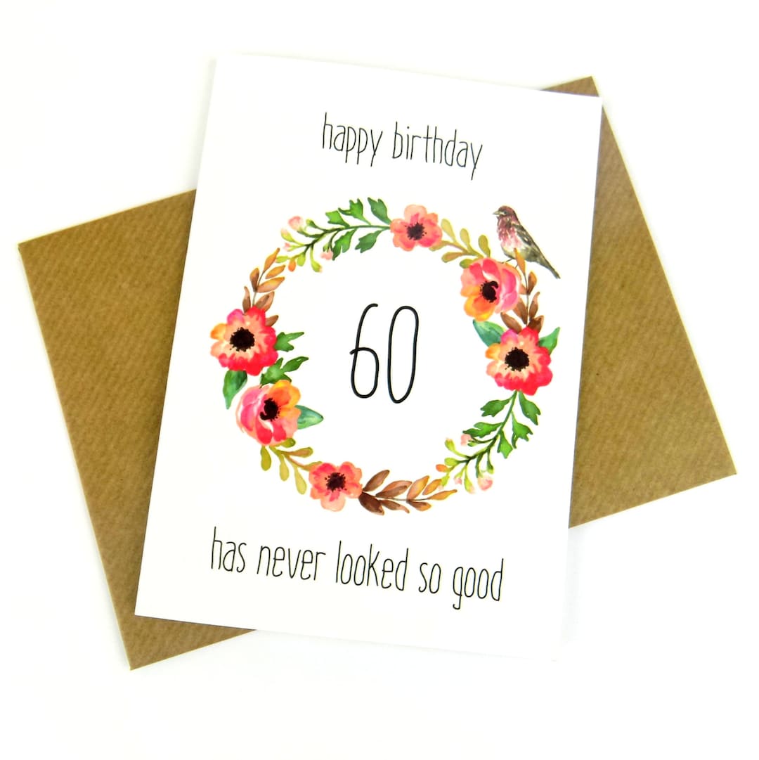 60th Birthday Card for Her, Pretty Floral Birthday Card - Etsy