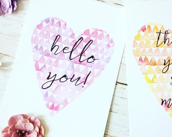 Quote Art Postcard, Geometric Watercolour Heart Print Greeting Postcard