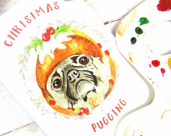 Carte de Noël impression Carlin, mignon, drôle, amateur de Carlin, Pug Art, carte de voeux, Pug cartes de Noël
