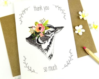 Thank You Card, Bird Print Thank You Gift