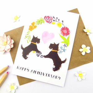 Aniversario tarjeta, lindo perro de impresión, tarjeta del aniversario