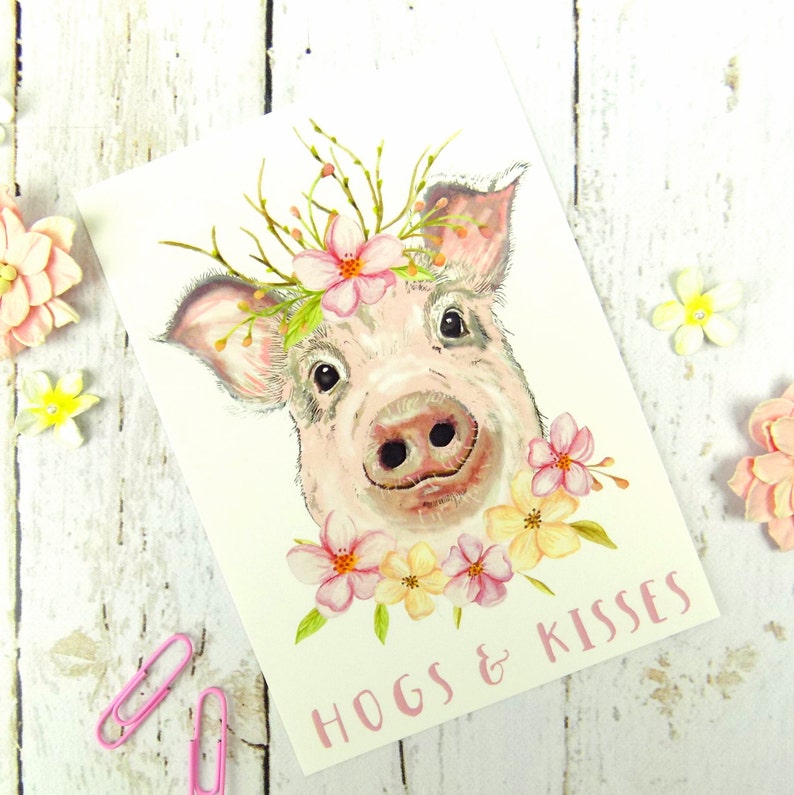 Schwein Druck Postkarte, süße lustige Schwein stationär Bild 1