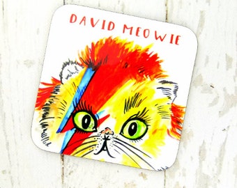 David Bowie Meowie Drinks cat lover coaster tea coffee