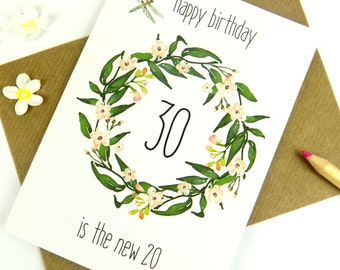 30th Birthday Card For Her, Pretty Floral Print Funny Birthday Card