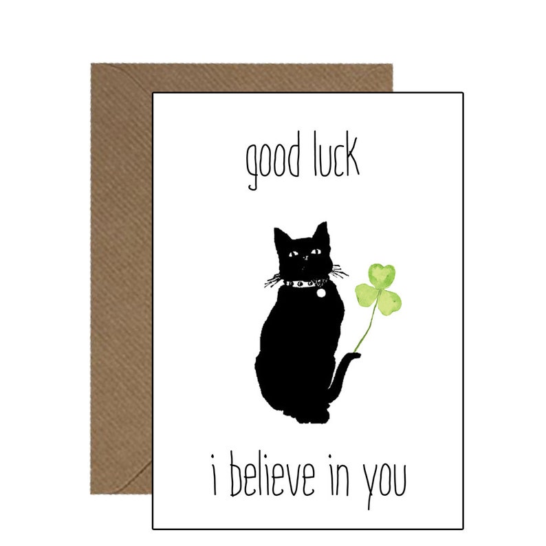 Good Luck Card Cat Print Card Encouragement Quote Card Etsy