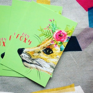 Hey Foxy Postcard, Cute Fox Print Stationary
