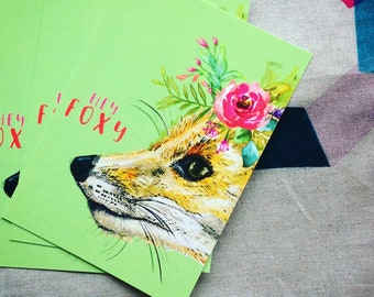 Hey Foxy Postcard, Cute Fox Print Stationary