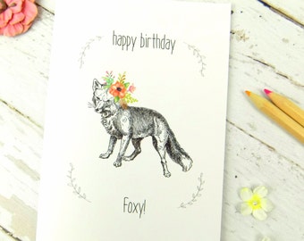 Fox Print Birthday Card, Cute Funny Foxy Birthday Card