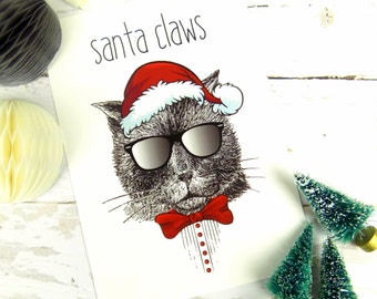 Cat Print Christmas Postcard, Funny Cat, Cat Lover, Funny Postcards, Christmas Postcards
