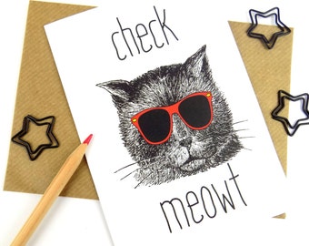 Cat Greeting Card, Funny Cat Print Stationary