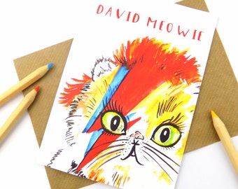 David Bowie Cat Card, Cute Funny Cat Pun Stationary