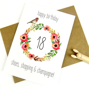 Cartão de aniversário de 18 anos para ela, amante de sapatos, estampa floral, cartão de aniversário