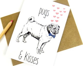 Pug Card, Pug Gifts, Cute Funny Pug Print Greeting Card