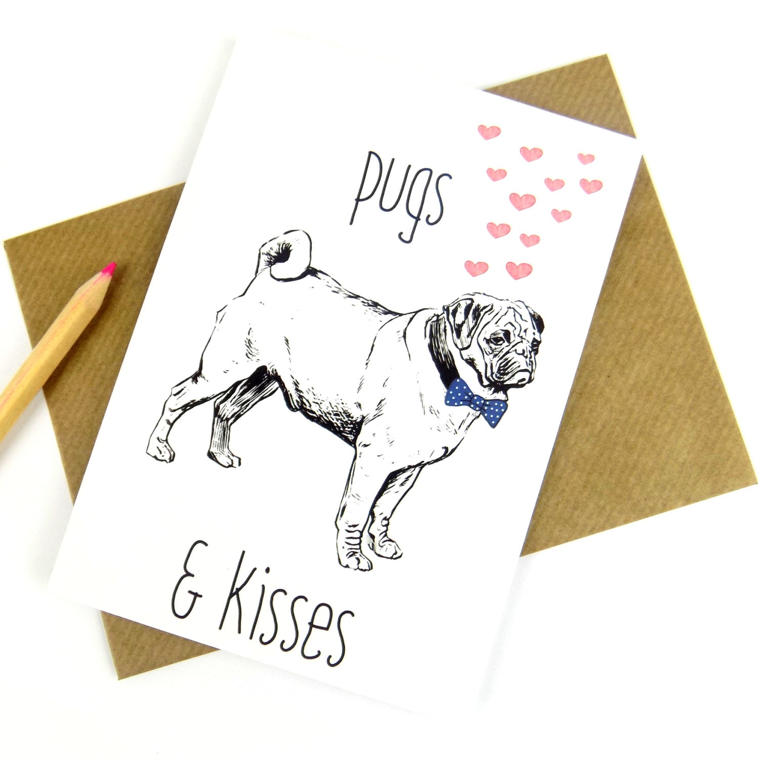 Pug Card Pug Gifts Cute Funny Pug Print Greeting Card | Etsy