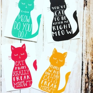 Cat Postcard Set, Cute Funny Cat Pun Postcards Set of 4