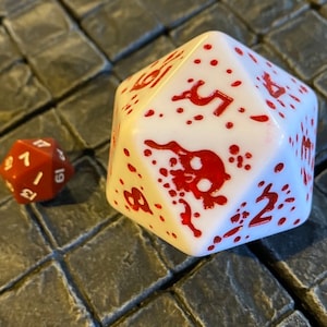 Oversize Bloody Spin down D20 dice for hit points Magic the Gathering, Gloomhaven, tabletop RPG DND, Dungeons and Dragons, dice, mtg