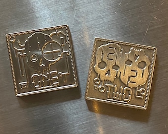 Two D2 Coins - Gray Metal - Mork Borg Cy_borg, OSR, MothershipRPG, Aliens, Dungeons and Dragons, Starfinder, Dungeon Master, DM, RPG