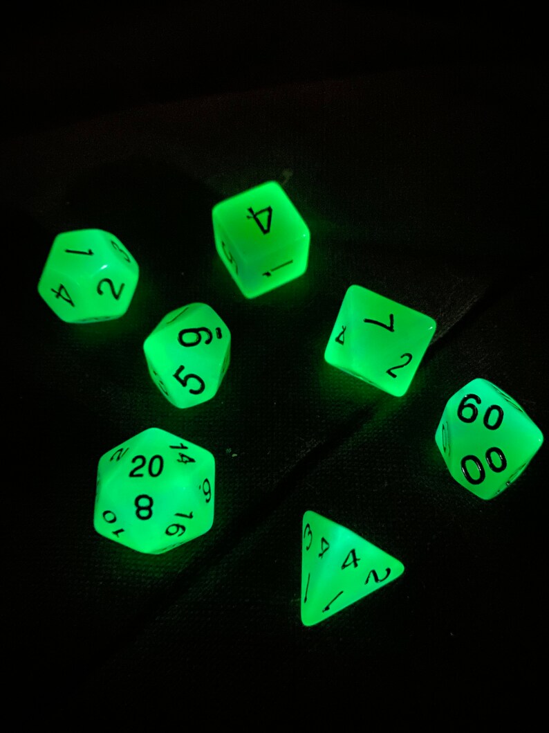 Glowinthedark Dice Set With Exclusive Dice Bag Dungeons Etsy