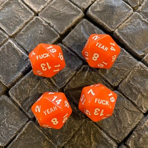 Naranja Fundida - CUATRO Dados de 20 Caras F*uck Yeah - D20 - Dungeons and Dragons, Pathfinder Dungeon Master, DM, RPG