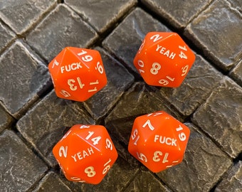 Molten Orange - FOUR F*uck Yeah 20 Sided Dice - D20s - Dungeons and Dragons, Pathfinder  Dungeon Master, DM, RPG