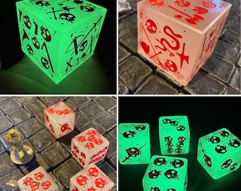 Set of Five - One 2" and Four 1" Glow in the Dark Massive Gelatinous, Dice, Dungeons and Dragons, Pathfinder  Dungeon Master