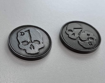 Two D2 Coins - Gray Metal - Mork Borg, OSR, Dungeons and Dragons, Pathfinder  Dungeon Master, DM, RPG